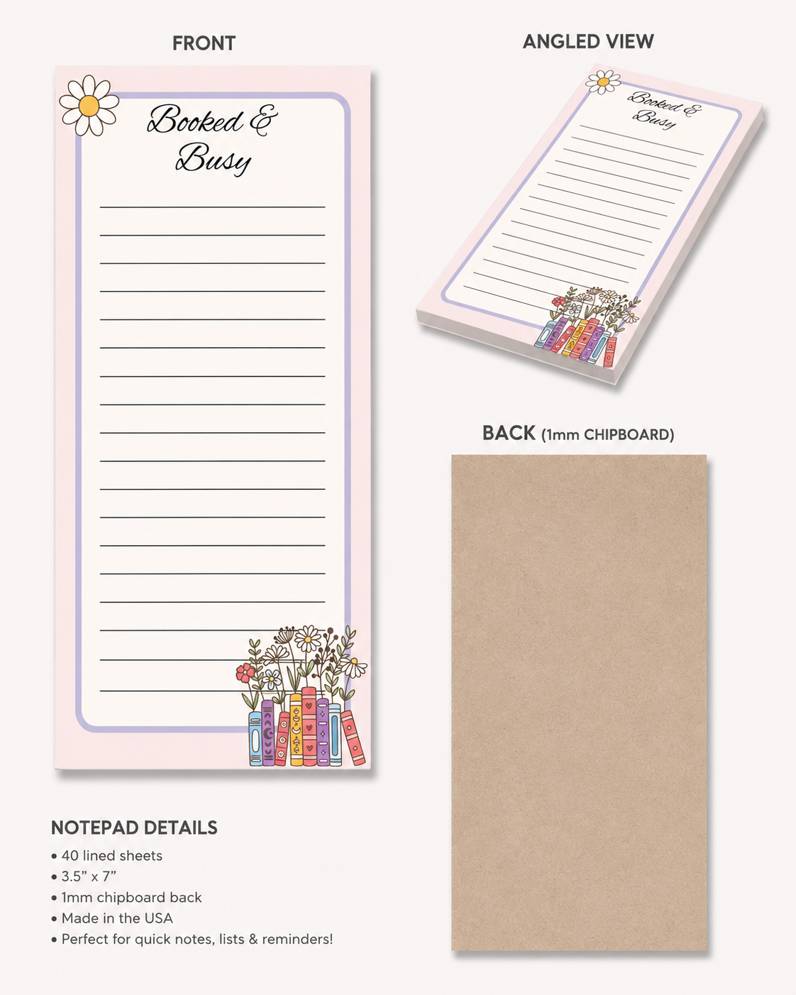 Booked & Busy Slim Notepad
