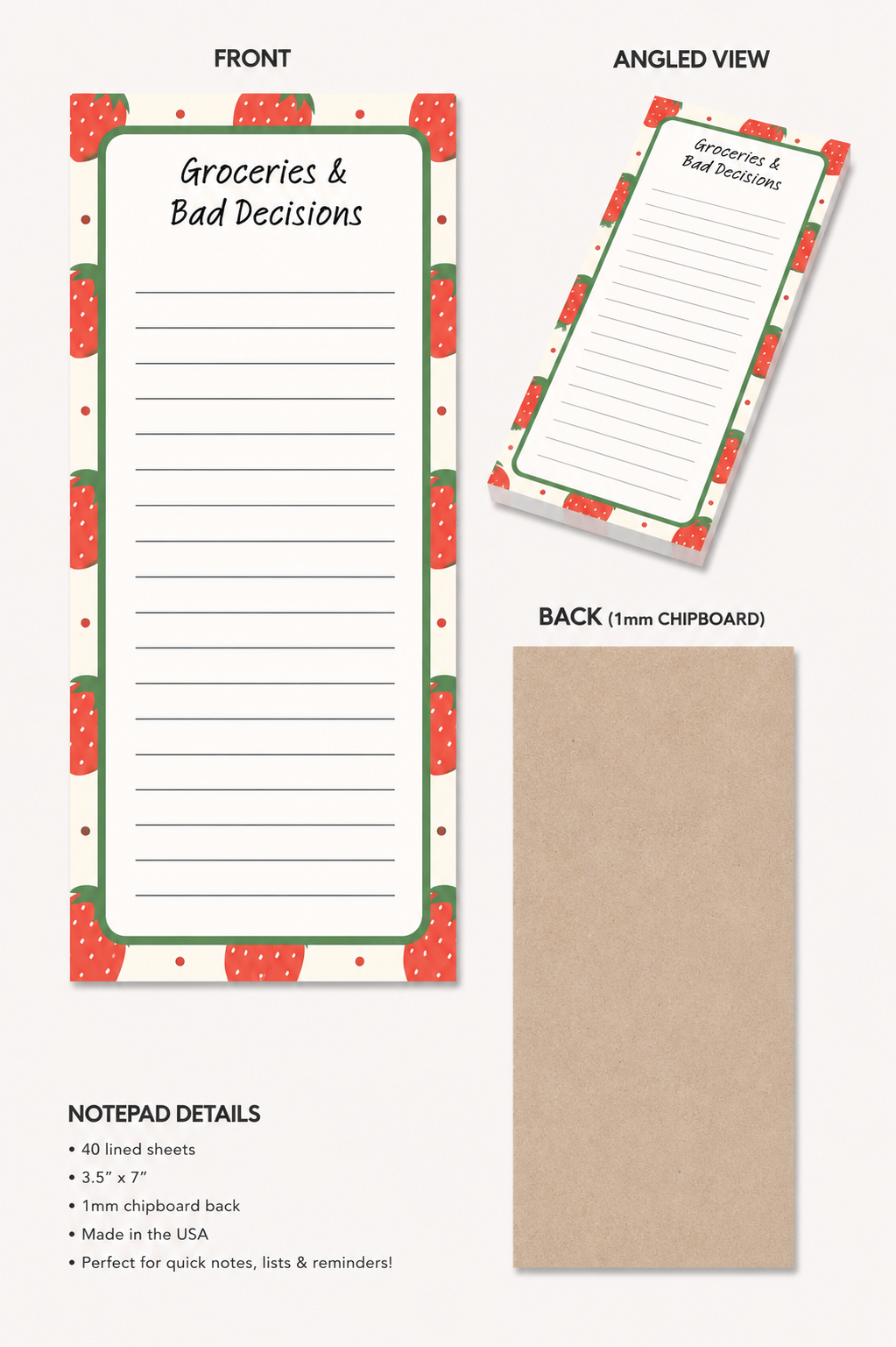 Strawberry-Themed Slim Notepad