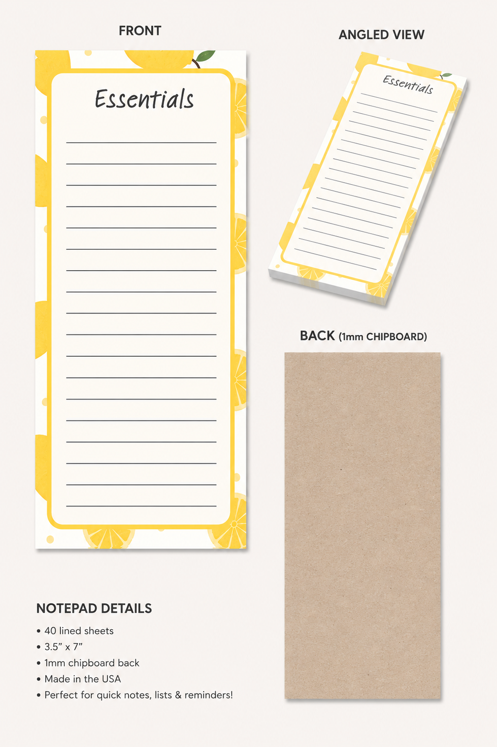Essentials Slim Notepad (Lemon Themed)