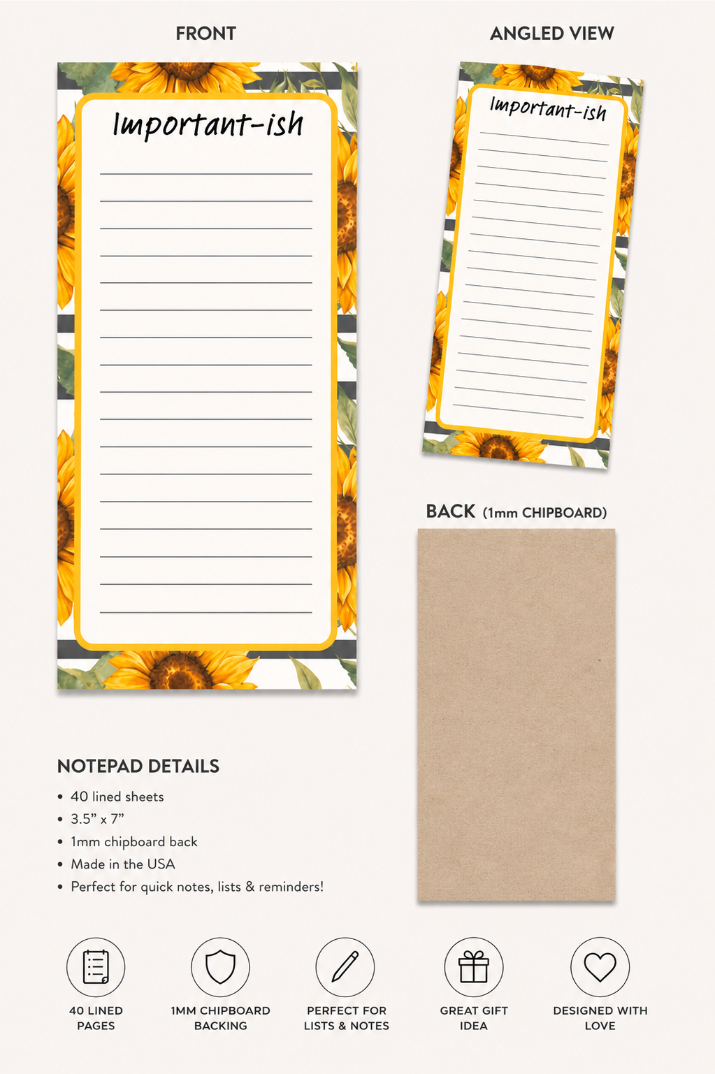 Important-ish Sunflower Notepad