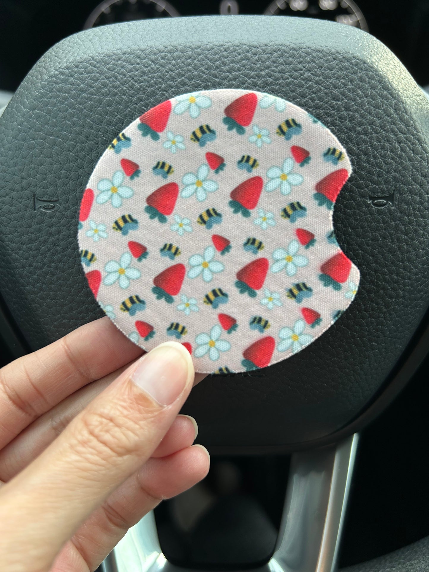 Strawberry and Bees Car Coaster