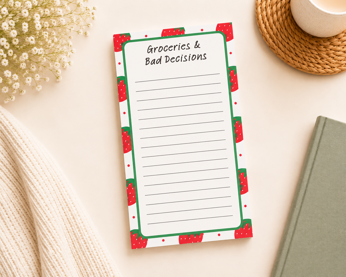 Strawberry-Themed Slim Notepad