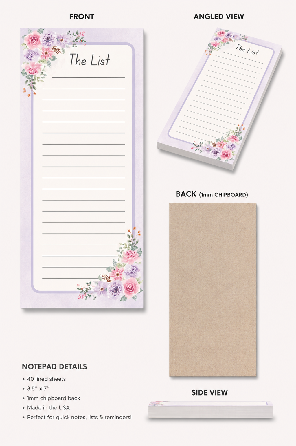 The List Slim Notepad- Floral